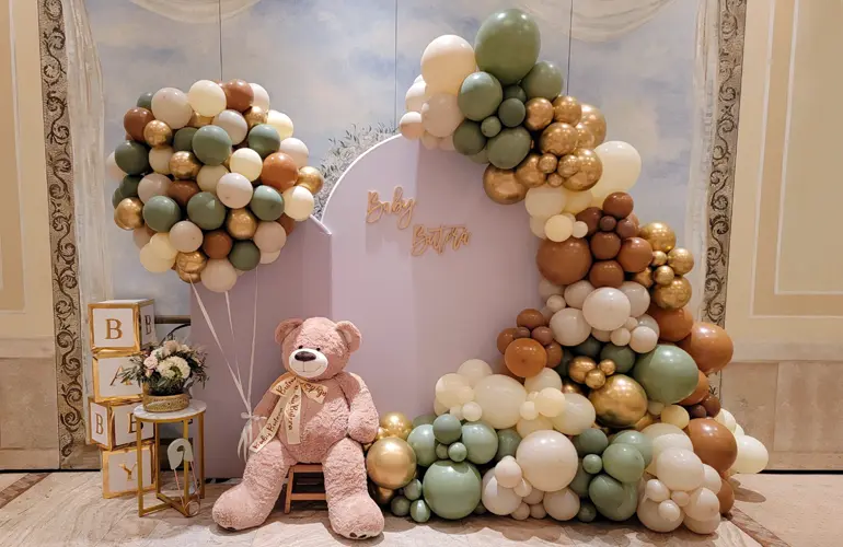 Organic balloon display for baby shower
