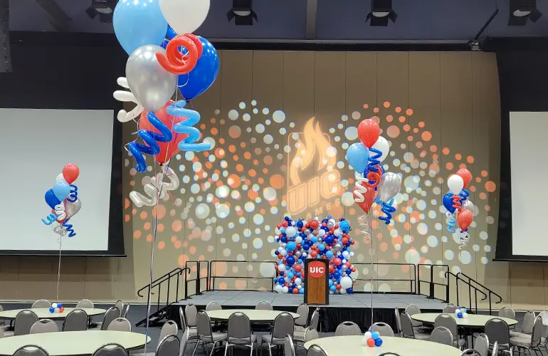 Balloon bouquets and balloon wall for UIC Flames student event