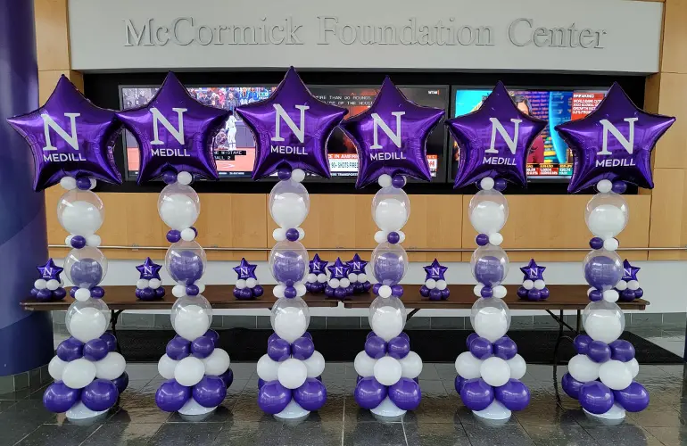 Balloon columns and centerpieces with custom balloons