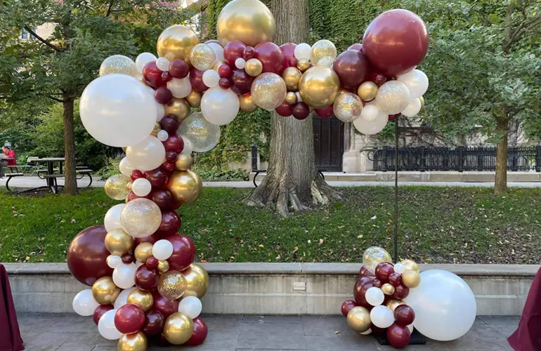 Deluxe trendy balloon arch at the University of Chicago for a student event