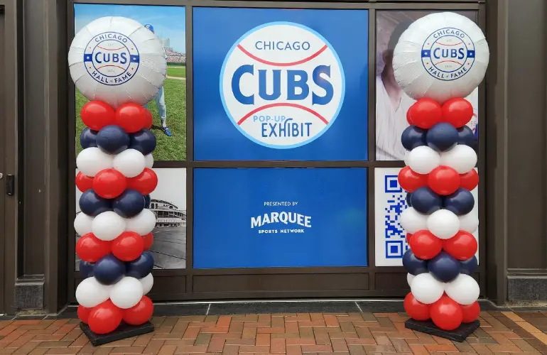 Custom logo balloon toppers for the Chicago Cubs Hall of Fame pop-up exhibit