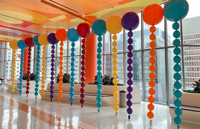 16ft tall indoor bead columns in a Chicago company lobby