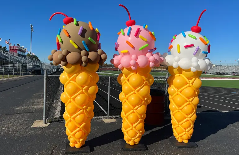 Ice cream balloon sculptures for an ice cream social event