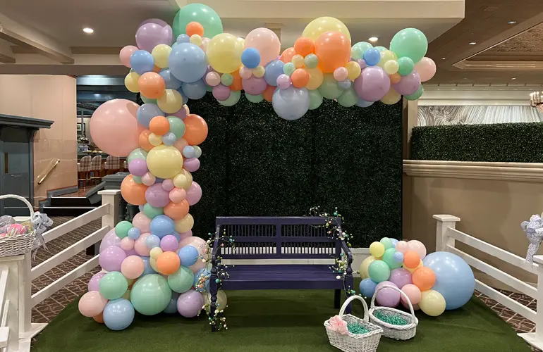 Pastel colored trendy balloon arch for photos with the Easter Bunny!