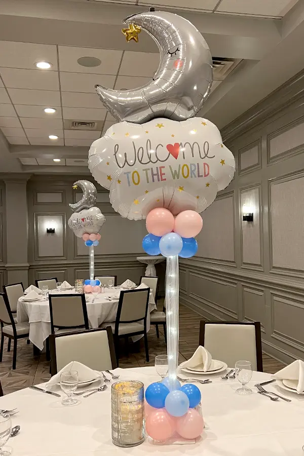 Foil moon with star accents balloon centerpiece