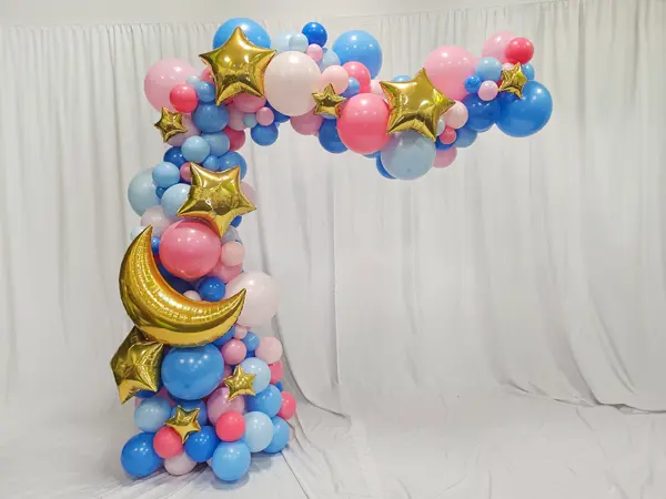 8ftx8ft Organic balloon wave with foil stars and a moon