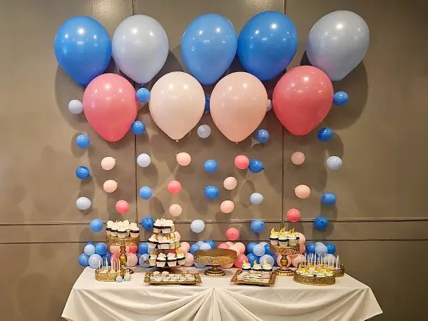 Tabletop bubble balloon wall for gift and dessert tables