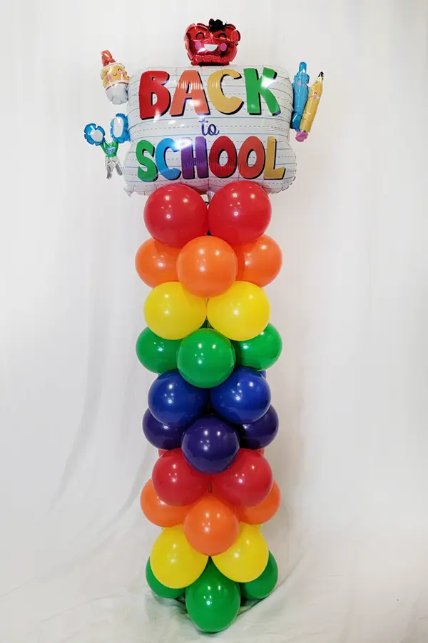 7.5ft tall classic balloon column with a multiple topper options