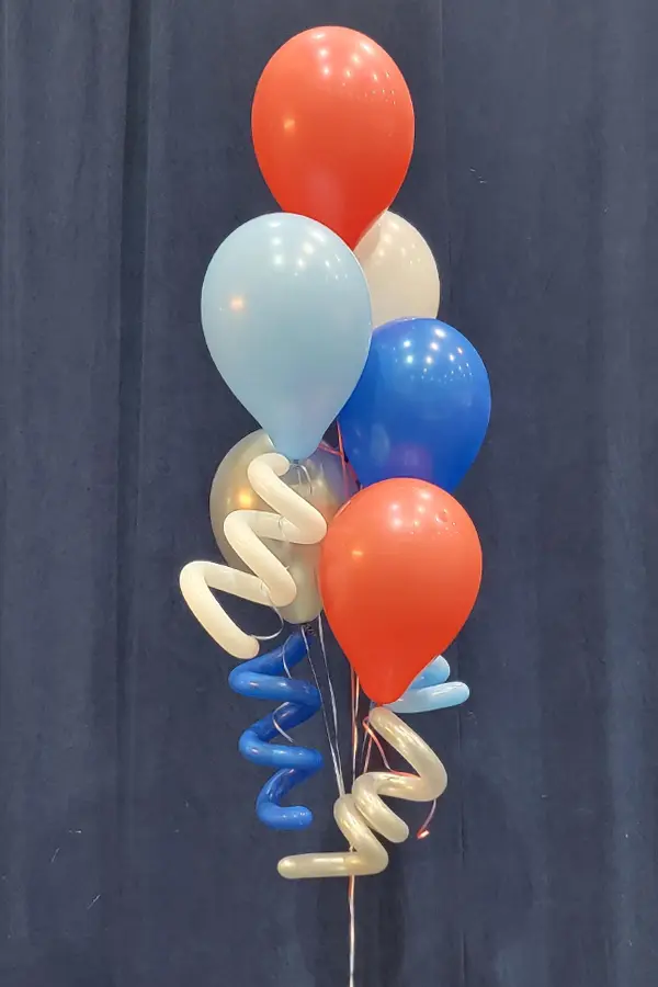 A fun twist on a classic balloon bouquet of 6 balloons