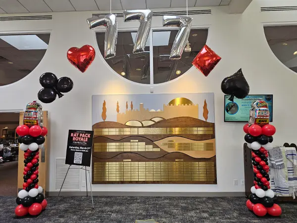 Roman style columns with helium filled foil 777 numbers 