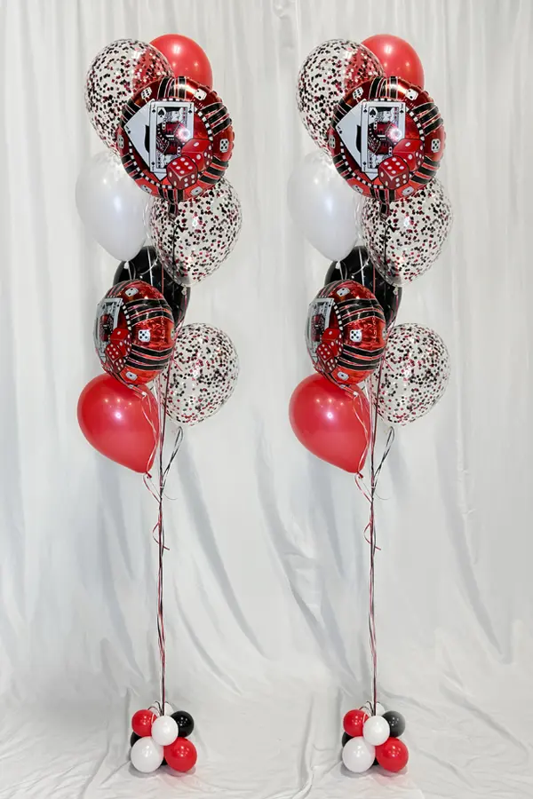 Roman style balloon columns with foil shape column toppers
