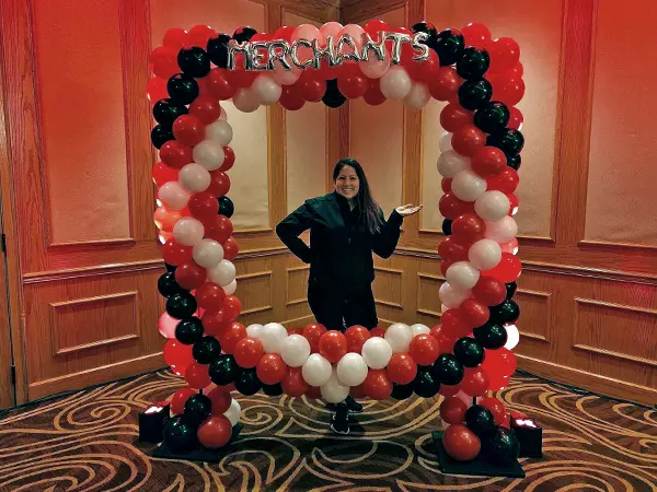 Balloon photo frame in red white and black balloons