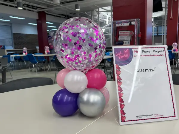 Small tabletop balloon centerpiece filled with glitter