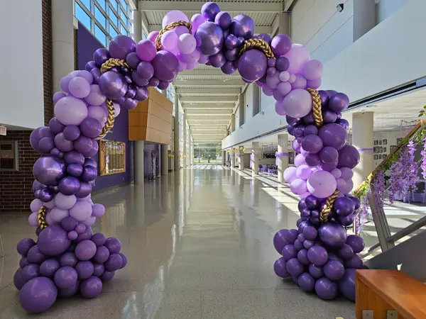 Organic balloon arch with a Tangled theme