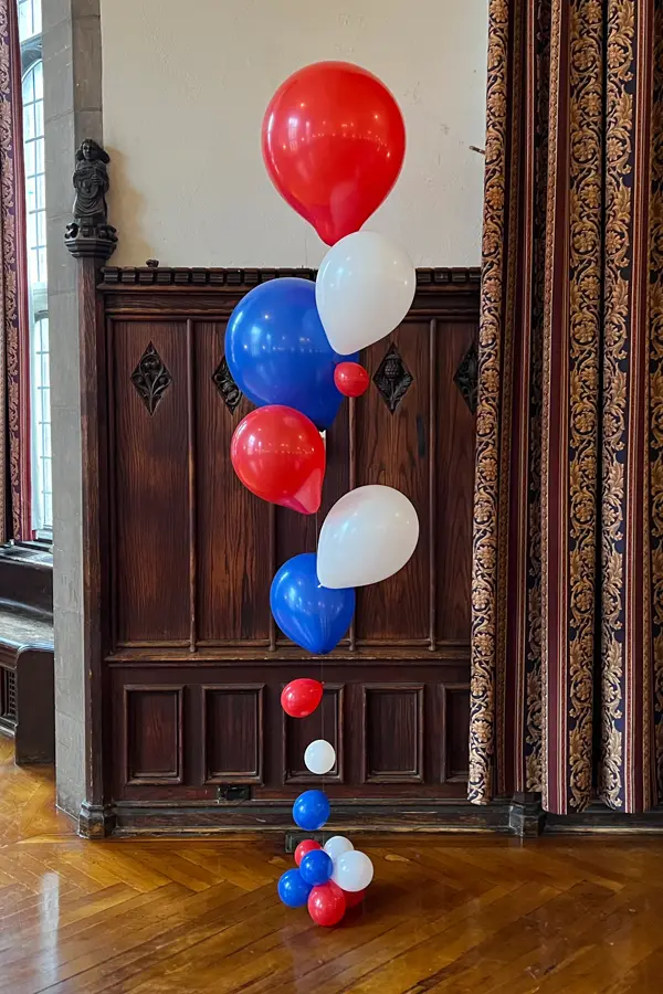 Red, white, and blue balloon centerpiece available for indoor and outdoor events