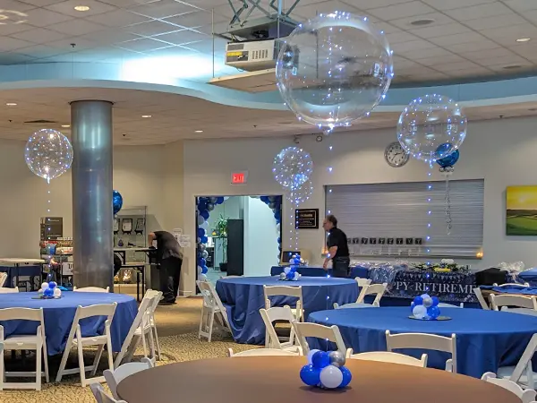 LED wrapped balloon centerpiece available in cool white, warm white, or multi color.