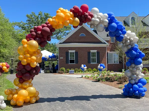 16ft wide organic balloon arch in school colors for campus events