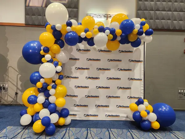 8ftx8ft Trendy balloon arch with foil starbursts and glitter balloon accents