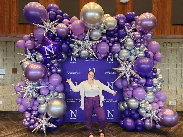 Large squared organic balloon arch in school colors