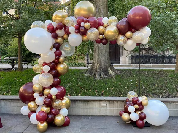 8ftx8ft trendy balloon arch in maroon white and gold balloons