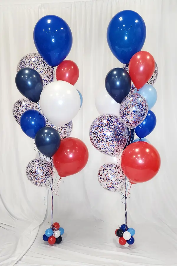 Deluxe mixed balloon bouquet of various sized balloons with confetti or glitter