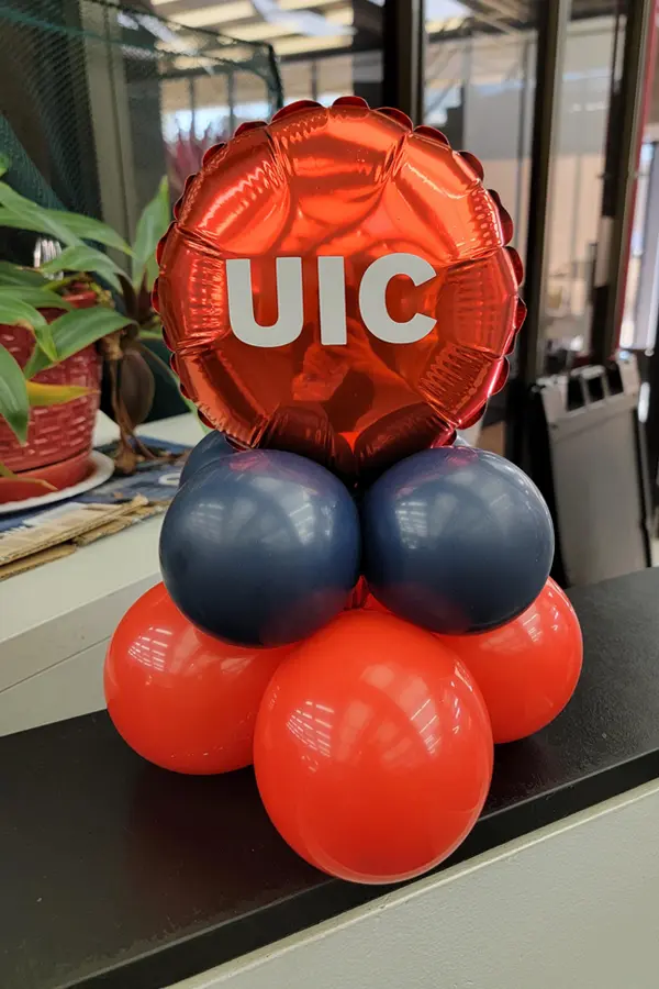 Mini balloon centerpiece with UIC logo