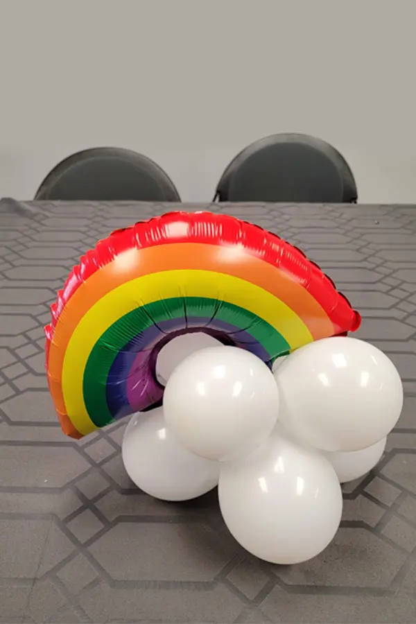 Mini foil rainbow balloon centerpiece