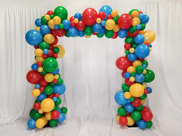 A fun alternative balloon arch in a square shape