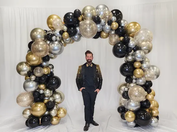 8ftx8ft Organic Balloon Arch with glitter balloon accents