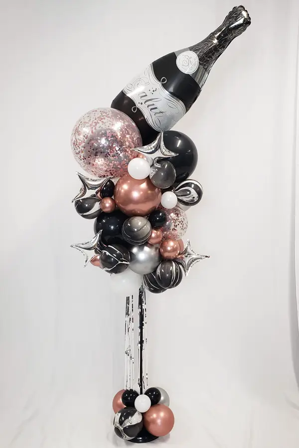 Party balloon column with foil champagne bottle