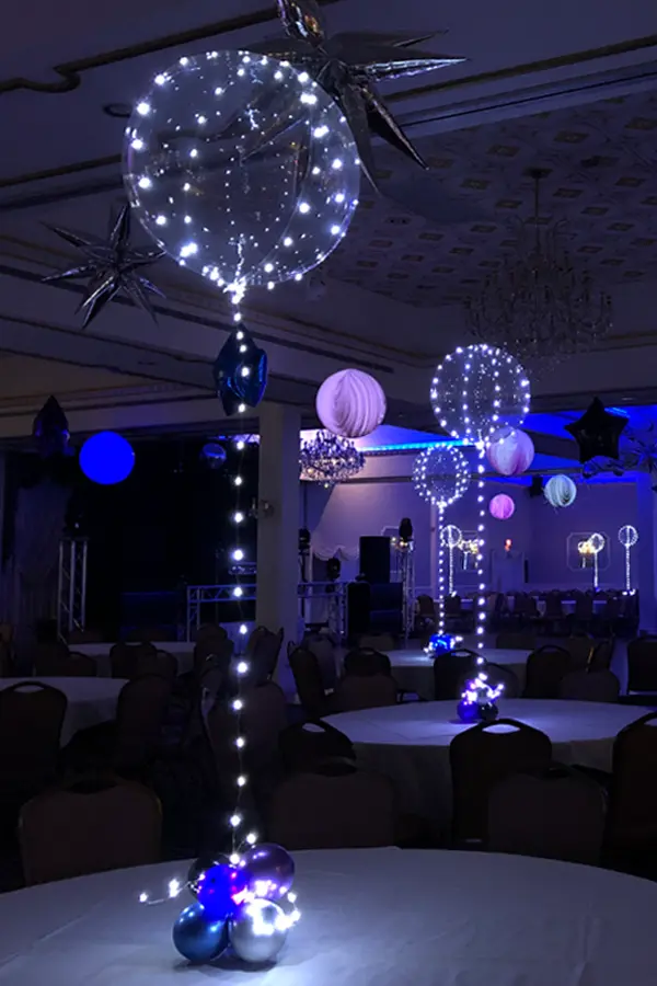 Twinkling lights on a clear balloon to create a magical event
