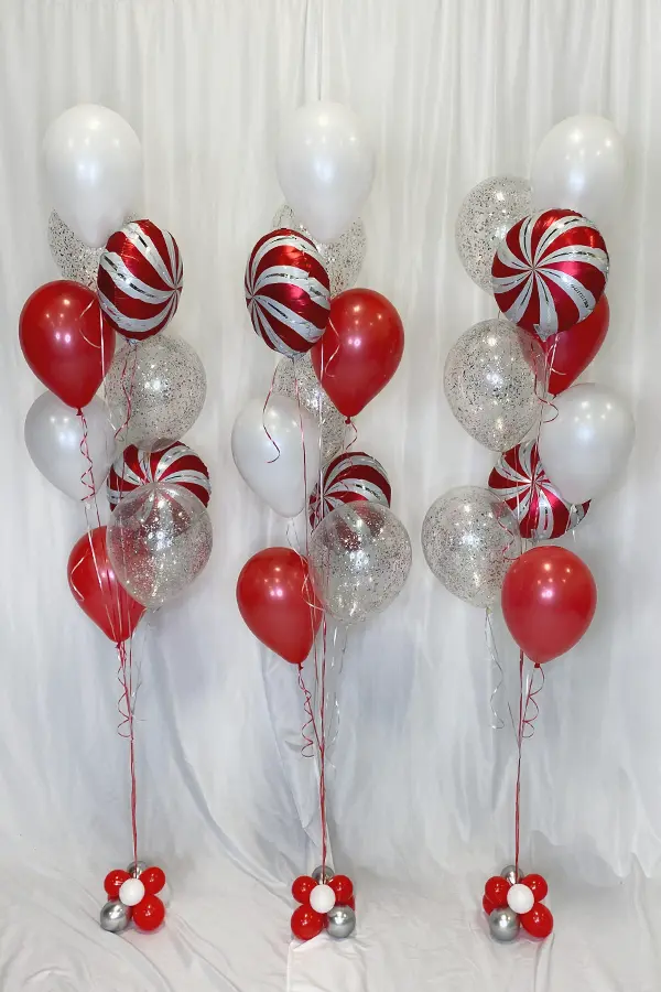 Candy cane themed sparkly balloon bouquet