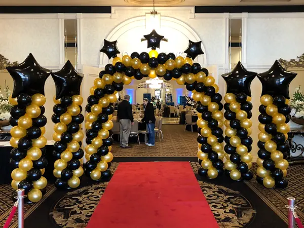 Hollywood themed balloon entry arch and columns