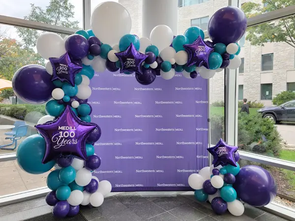 8ftx8ft Trendy organic balloon arch with custom foil balloon accents