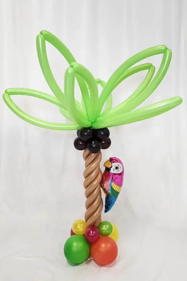 Palm tree centerpiece with parrot accent
