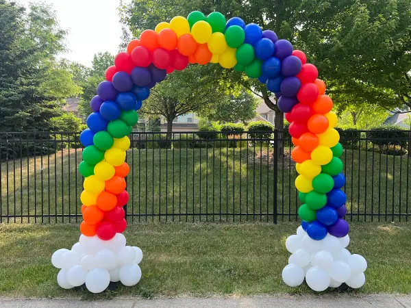 Classic 8ftx8ft balloon arch in a spiral rainbow pattern