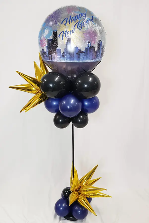 A New Year's Eve themeb balloon column for home or venue decor.