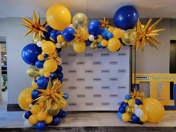 A trendy alternative to the traditional balloon arch look, available for indoor or outdoor use