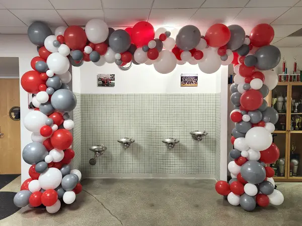 Organic styled balloon arch in a squared shape 8ftx10ft