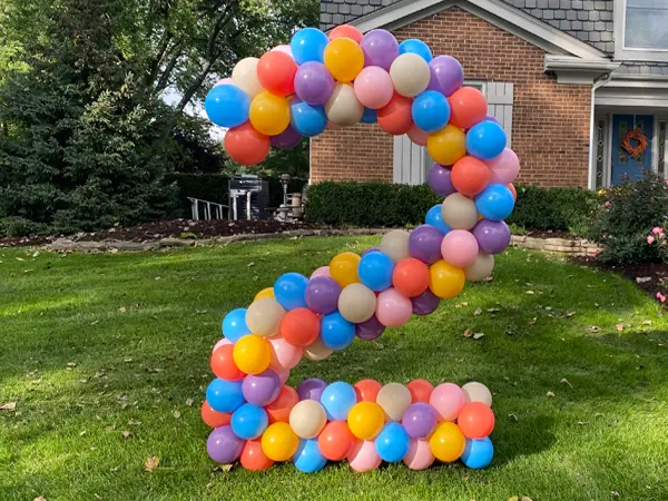 5ft tall balloon sculpture of the number 2 for a birthday celebration