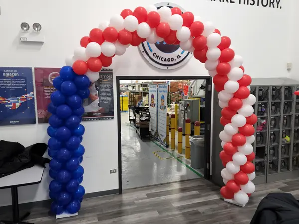 This 10ft balloon arch is versatile for entraway decor, stage decor, prize tables, and more!