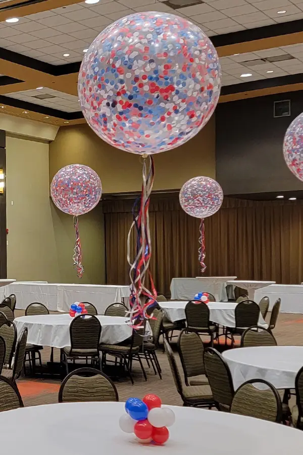 A jumbo balloon full of confetti providing a fun and festive atmosphere for your event