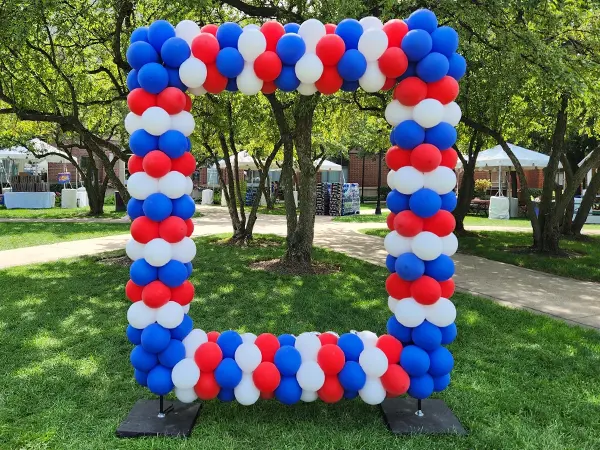 Classic photo frame in red white and blue balloons