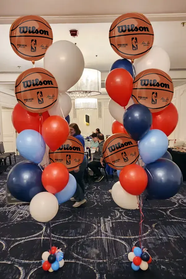 Mixed bouquet with basketball foil balloon accents