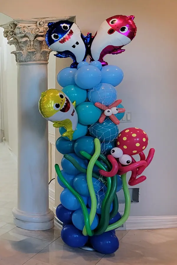 7.5ft tall Baby Shark themed balloon column