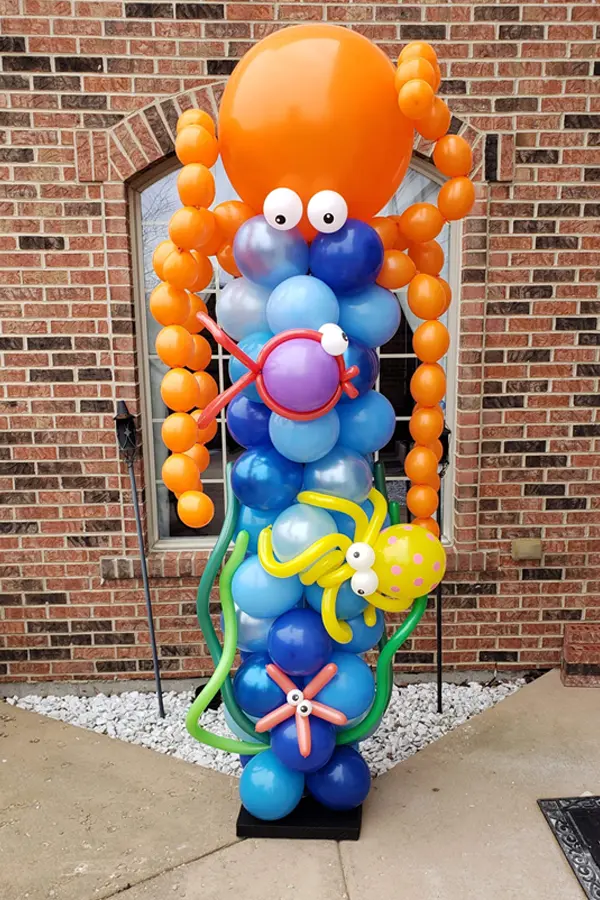 7.5ft tall octopus inspired balloon sculpture