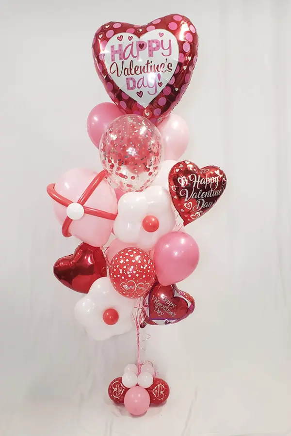 Valentine's Day balloon bouquet with foil hearts
