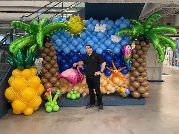 Tropical themed balloon wall display